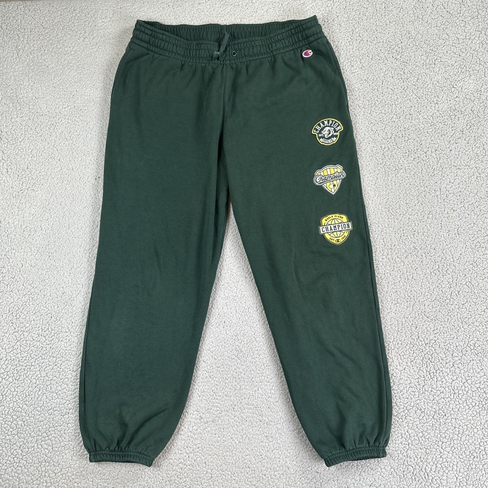 Champion Sweatpants Men XL Green Embroidered Patches Phys Ed World Class Joggers